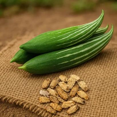 Linga Potlakaya Plant – Organic Snake Gourd White Stripe Variety | Bhooloka Swargam Seeds