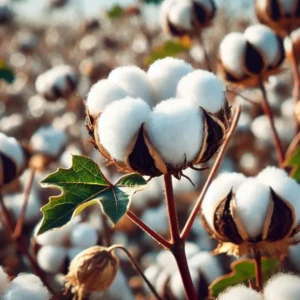Cotton plant growing in home garden with lush green leaves