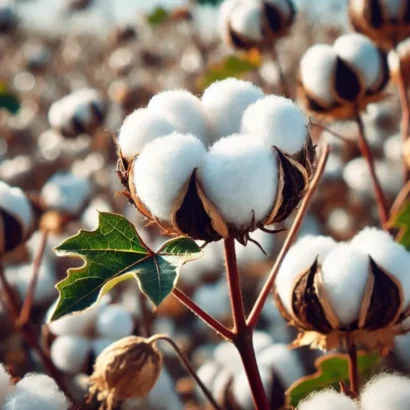 Cotton plant growing in home garden with lush green leaves